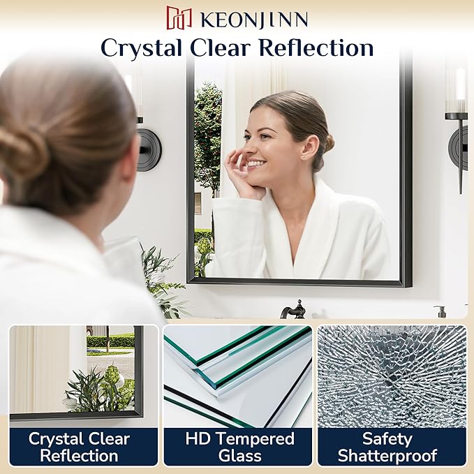 Keonjinn 40 x 24 Inch Black Bathroom Mirrors - Image 3