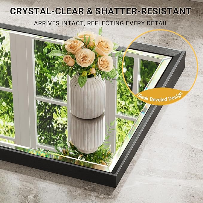 48 x 30 Black Framed Mirror for Bathroom, Beveled Black Bathroom Vanity Mirror - Image 3