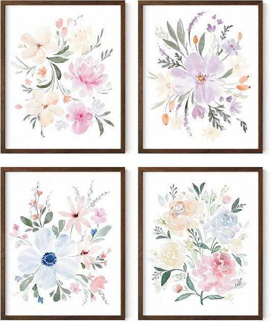 Bouquet Set Art Print Framed Walnut 16x20 by HausandHuesArtPrints