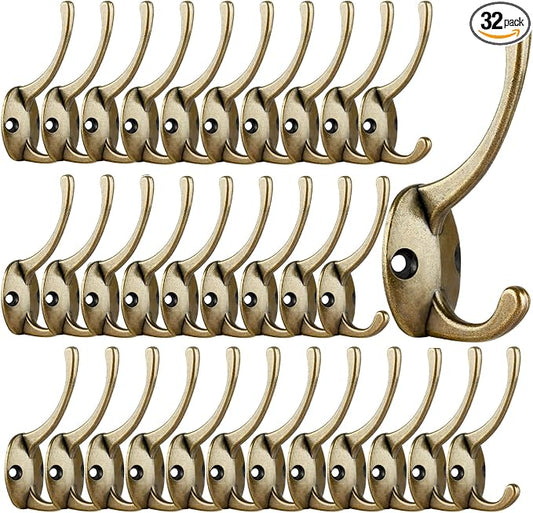 IBosins 32 Pack Antique Brass Coat Hooks Wall Mounted by IBosins