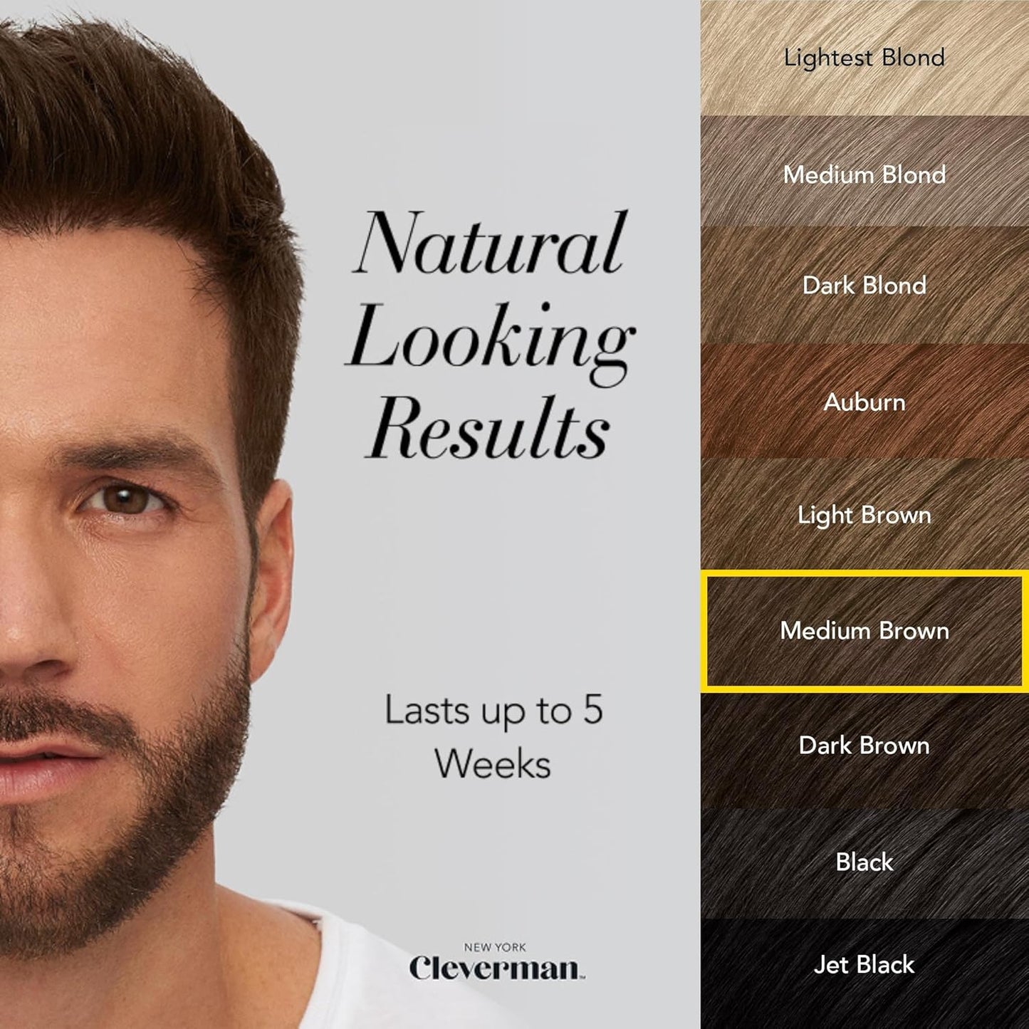 Cleverman Medium Brown Hair & Beard Dye for Men, All-in-One Reusable Kit - Mens Color For Natural-Looking Gray Coverage, Professional-Quality and Ammonia-Free for Hair, Beard & Gray Mustache
