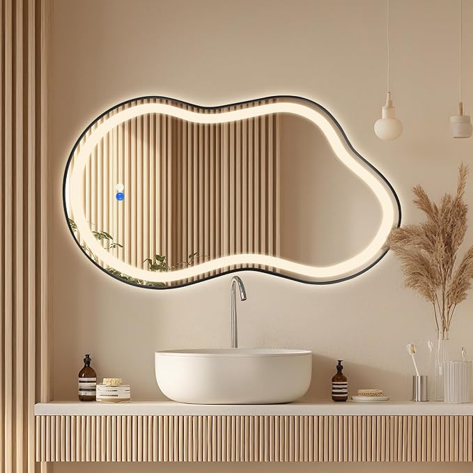 Dorlicecass Irregular Led Bathroom Mirror- Black 26"x46" Single Piece Vanity - Image 2