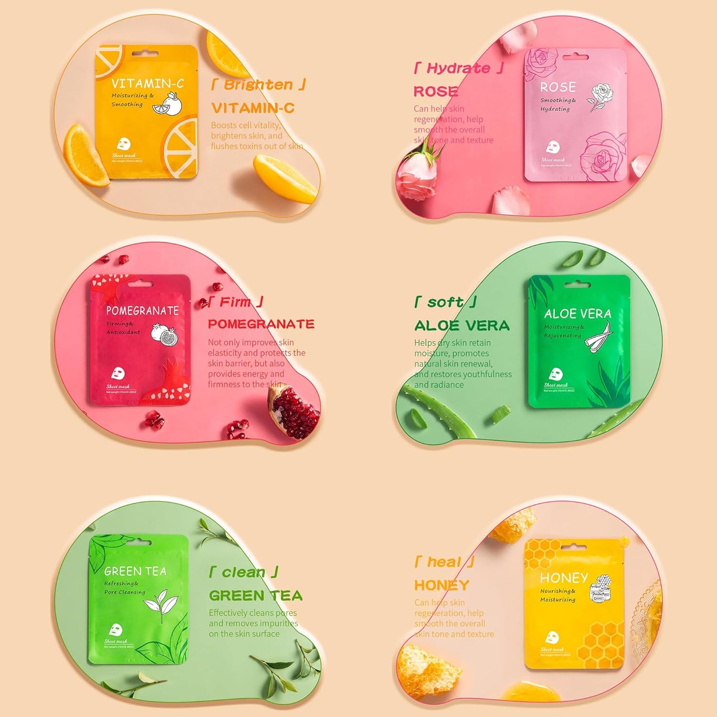 18 Pack Collagen Face Masks Skincare Bulk,Hydrating Spa Face Mask Beauty for Sensitive Skin,Sheet Mask for Skin Care, Facial Mask Sets Birthday Party Gifts for Women/Teen Girls/Kids