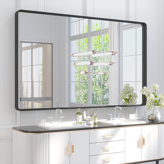 TETOTE 60 x 36 Inch Bathroom Mirror, Matte Black Metal Frame Modern Farmhouse by TETOTE