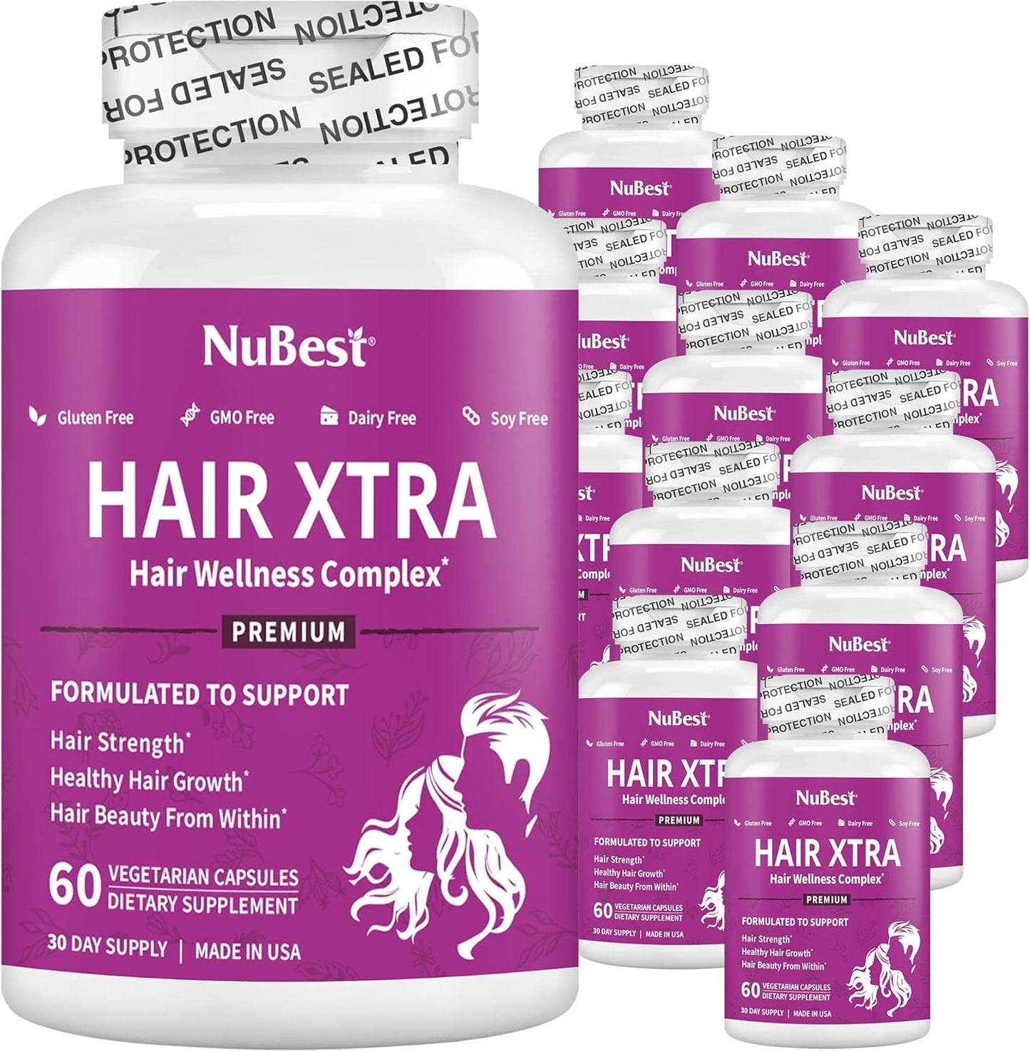 HairXtra - Hair Regrowth Vitamin for Faster Hair Growth - Hair Growth Vegan Capsules - Hair Thickening with Biotin, Zinc, MSM, B Vitamins, Choline - Hair Supplement, Hair Regrowth Capsules - Pack 12