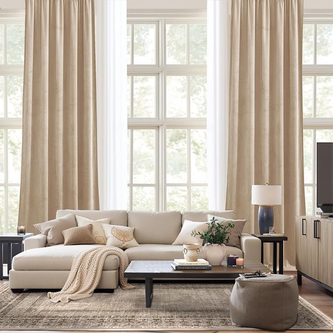 NICETOWN Beige Velvet Curtains 84 inches 2 Panels Set, Thermal Insulated Heavy - Image 9