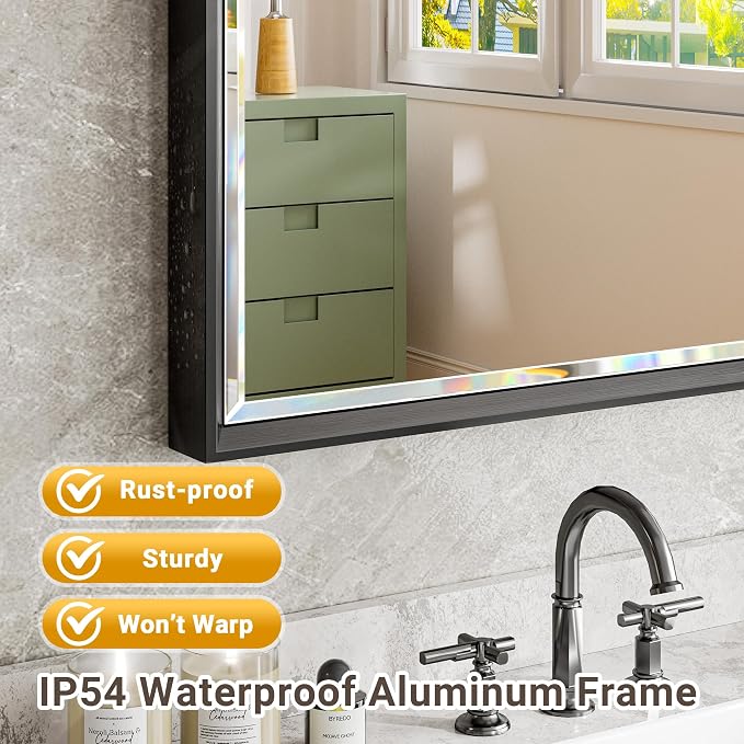 60 x 36 Black Framed Mirror for Bathroom, Beveled Black Bathroom Vanity Mirror - Image 4
