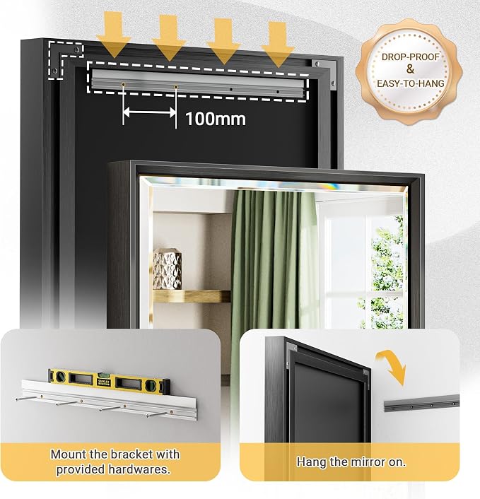 Black Framed Mirror for Bathroom, 24x32 Inch Black Rectangle Beveled Bathroom - Image 5