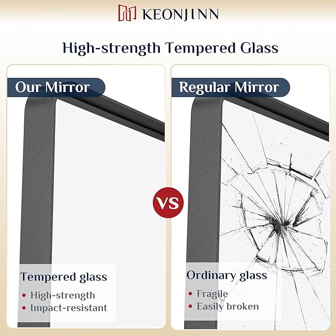 Keonjinn Black Bathroom Mirror for Over Sink, 16 x 20 Inch Rounded Rectangle - Image 4