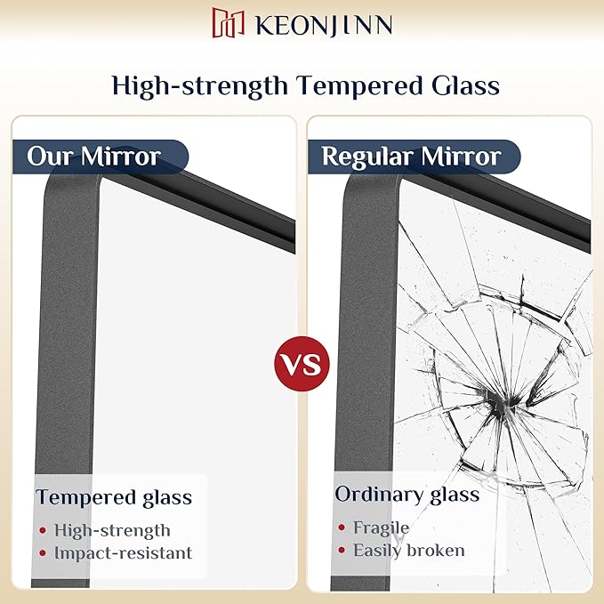 Keonjinn Black Bathroom Mirror for Over Sink, 32 x 36 Inch Rounded Rectangle - Image 4