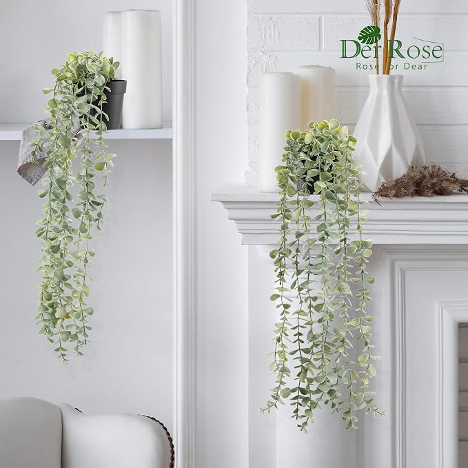 Der Rose 3Pcs Fake Plants Hanging Artificial Decor Faux Potted Eucalyptus Plants - Image 2