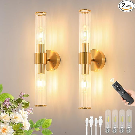 Morauroral Gold Battery Operated Wall Sconces Set of Two, Rechargeable Wall by Morauroral