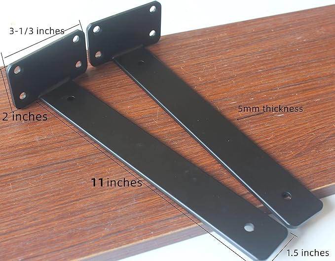 6 Pack - 11 inch Black Hidden L Shelf Bracket Iron Floating Shelf Brackets - Image 2