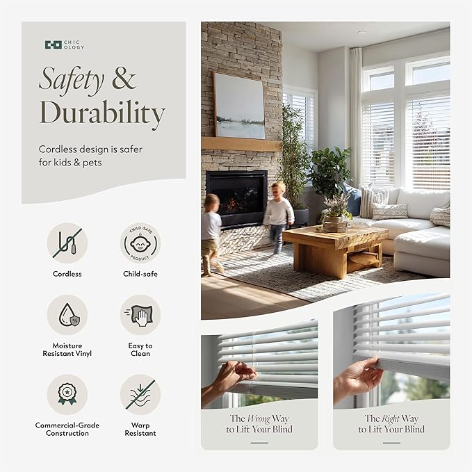 CHICOLOGY Cordless Mini Blinds for Indoor Windows, 69.5" W x 48" H, Light - Image 7