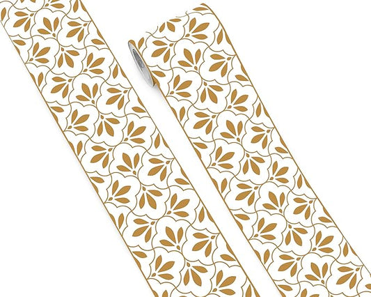 FLFK Wallpaper Border Gold and White Patterns Peel and Stick Wall Border Self by FLFK