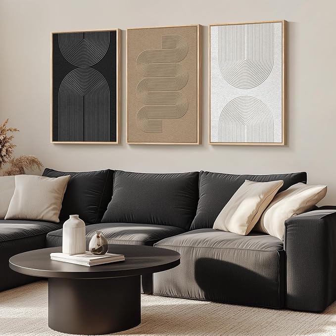 Large Framed Boho Modern Neutral Abstract Wall Art - Image 2