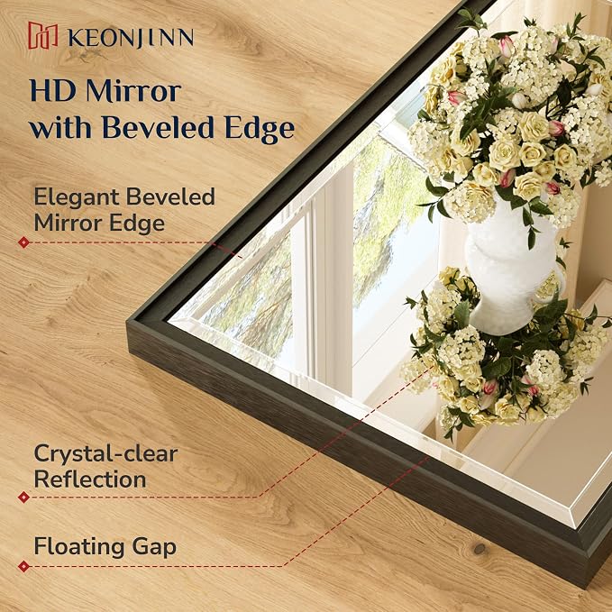 Keonjinn 24" x 30" Black Bathroom Vanity Mirror, HD Tempered Glass, Shatterproof - Image 4