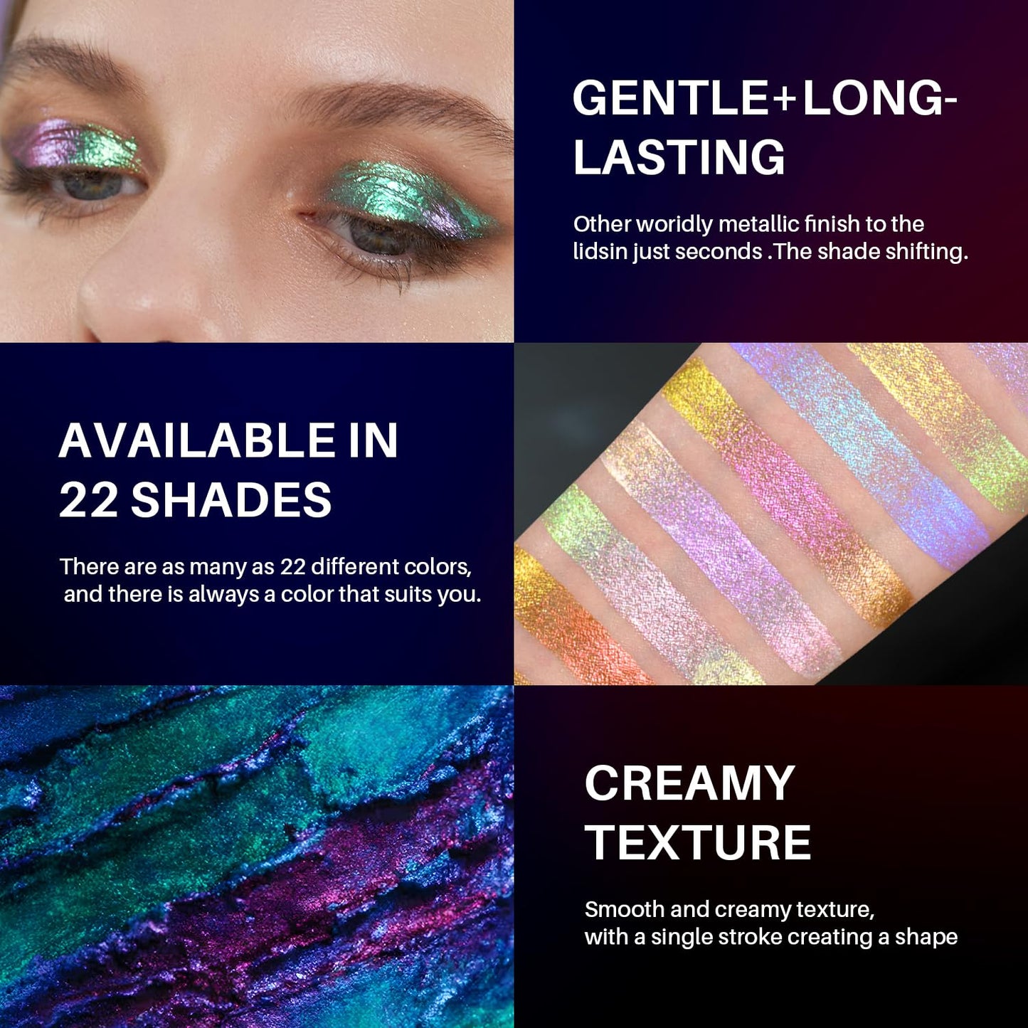 CHARMACY Multichrome Glitter Liquid Eyeshadow, Chameleon Shifting Color, Holographic Metallic Eyeshadow, Long-Lasting Wear, Vegan Eye Topper for Party, Daily Makeup #08
