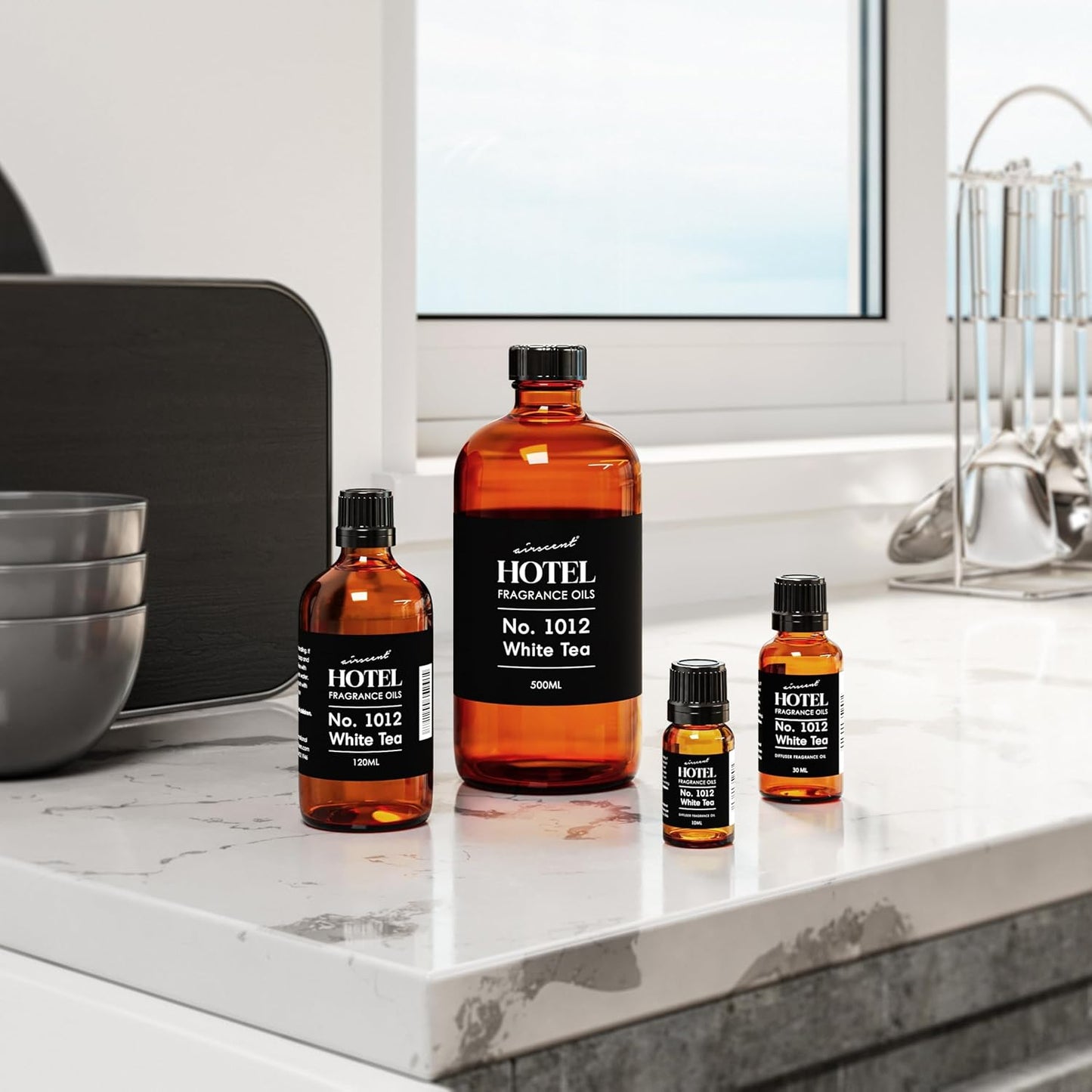 AirScent Hotel Diffuser Oil No. 1012 Inspired by The White Tea Hotel Scent - Premium Fragrance Oil for Ultrasonic and Waterless Diffusers and Crafting - 500 mL, 16.9 fl oz Glass Dropper Bottle