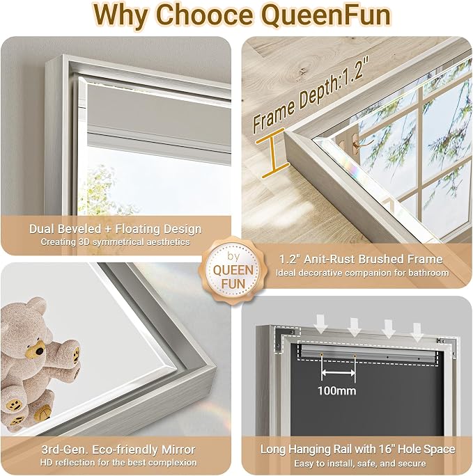 48'' x 36'' Brushed Nickel Framed Beveled Bathroom Mirror, Shatterproof - Image 6