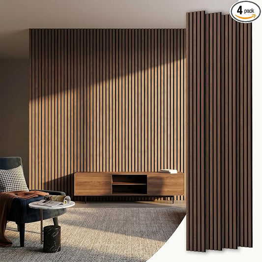 Wood Slat Acoustic Panels, 4 Pack 94.5"x7.9" 3D Wall Panels, Modern Fluted by TREKATLAUTO