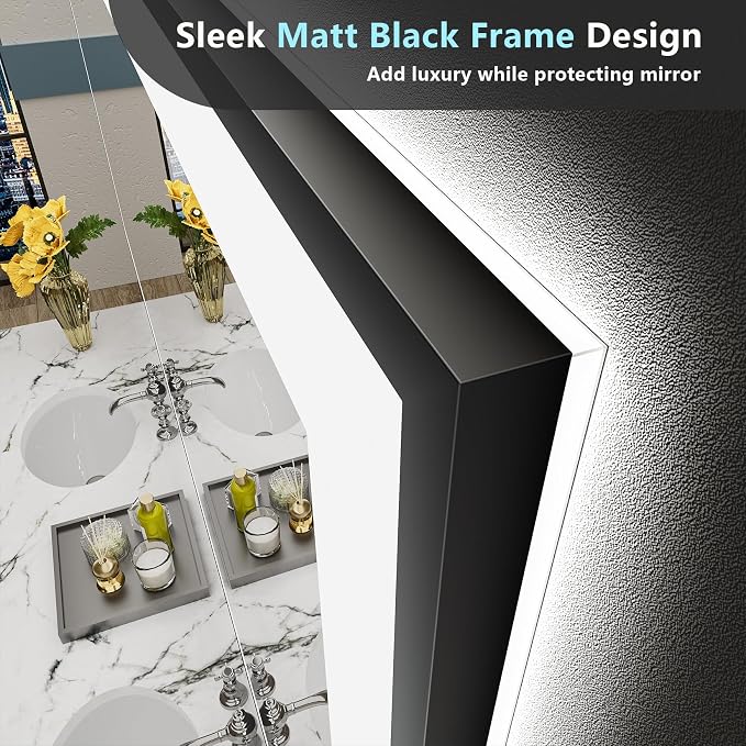 40x38 Black Framed LED Bathroom Mirror - Image 3