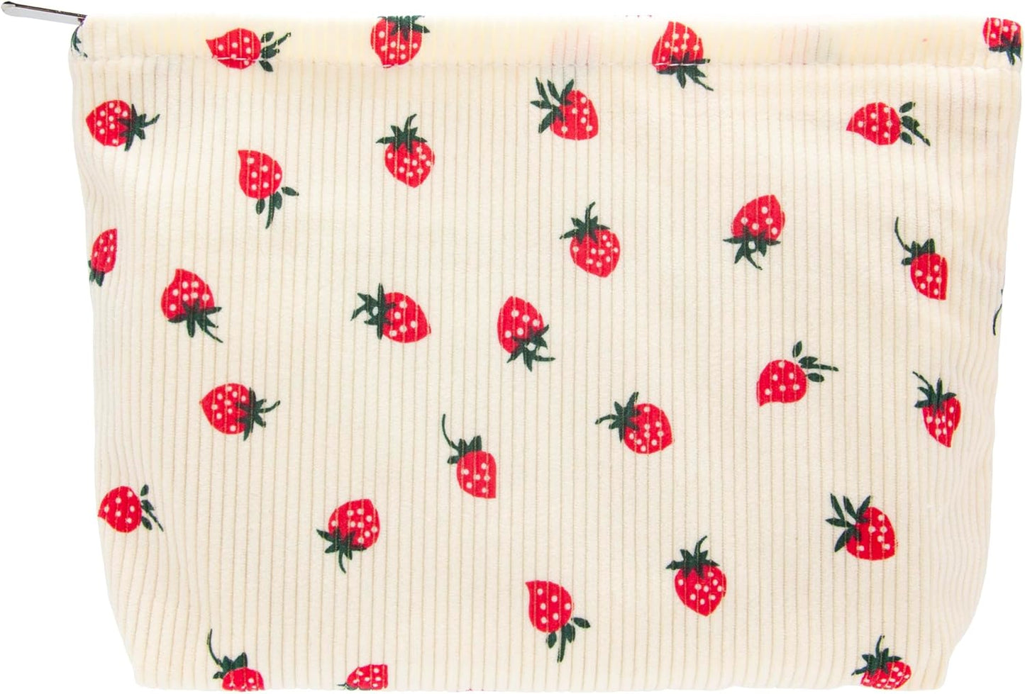 PAZIMIIK Makeup Bag Large Cotton Zipper Pouch for Purse Travel Canvas Make Up Organizer for Women Cosmetic,Strawberry Beige