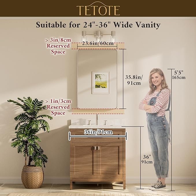 TETOTE Black Framed Bathroom Mirror, 24 x 36 Inch Matte Metal Frame Vanity - Image 9