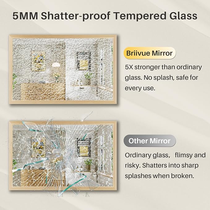48x30 Inch Bathroom Mirror for Wall, Anti-Rust Oak Wood Grain Metal Framed - Image 8