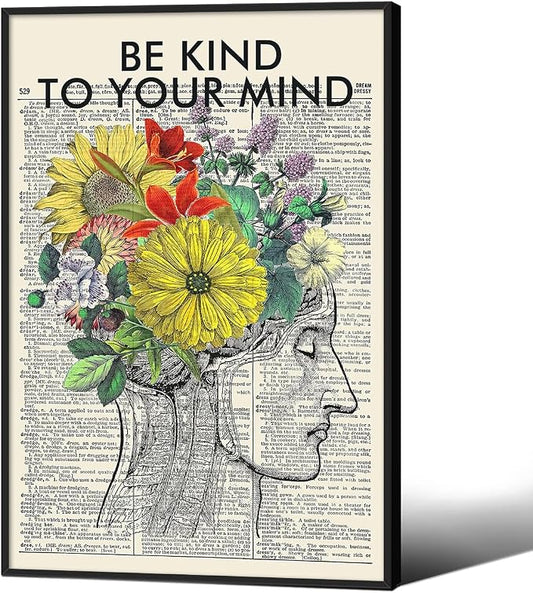Be Kind To Your Mind Quote Poster Prints Mental Health Canvas Wall Art 24x36 by Medpol