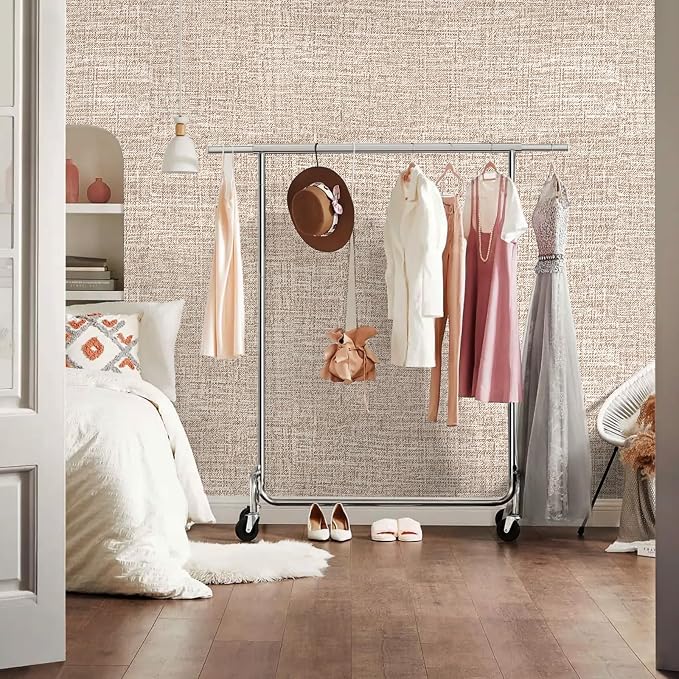 Khaki Grasscloth Peel and Stick Wallpaper 17.3"x300" Faux Linen Textured - Image 9