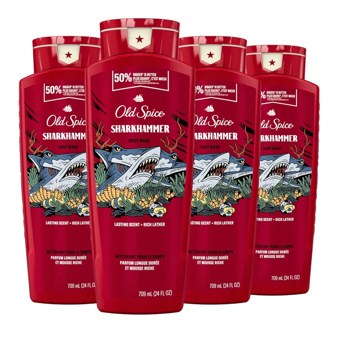 Old Spice Body Wash for Men, Sharkhammer, Long Lasting Lather, 24 fl oz (Pack of 4)