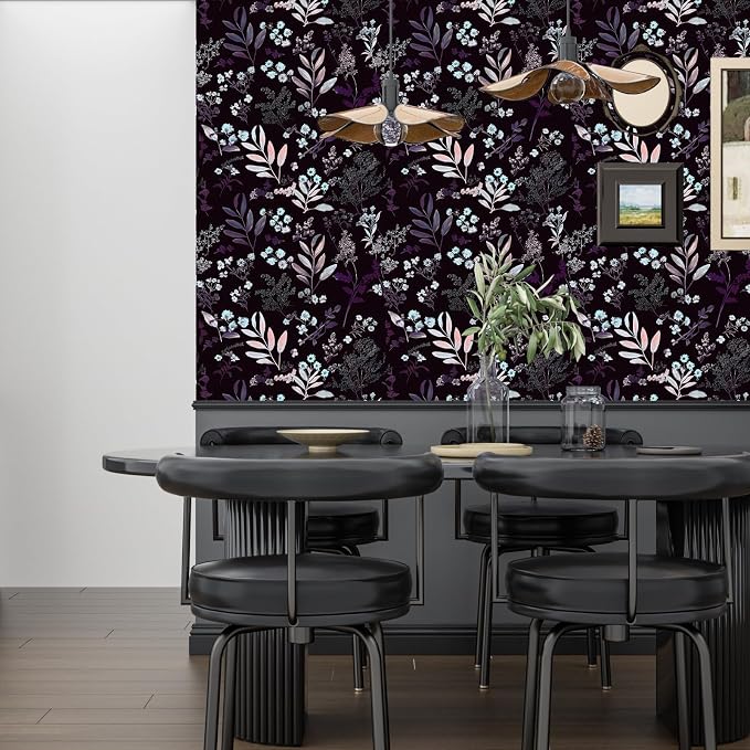 Laatse Vintage Purple Wallpaper Peel and Stick Dark Floral Wallpaper 17.5'' x - Image 4