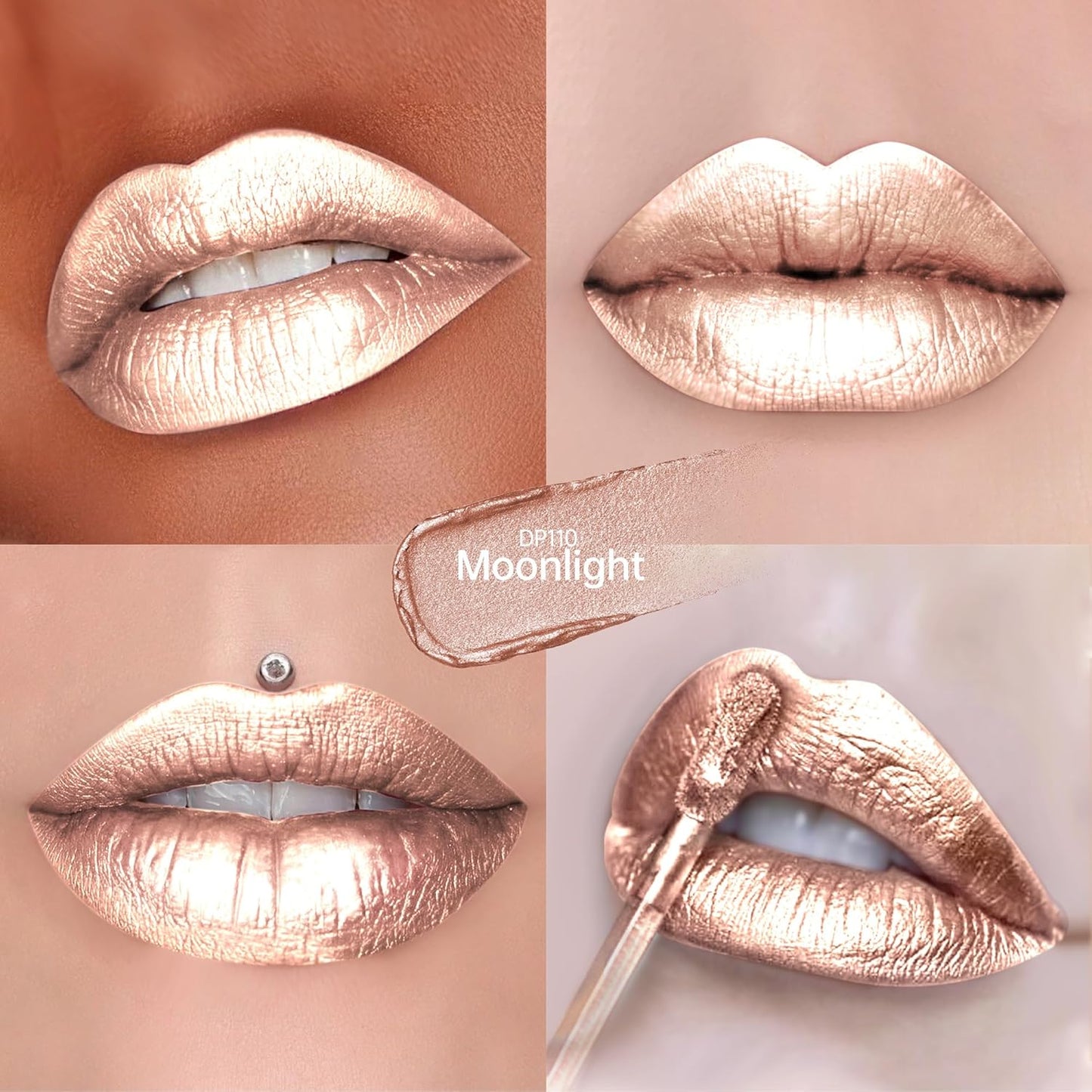 Silver Lipsticks for Women Metallic Lipstick Long Lasting Non Stick Cup Lip Gloss, Shimmer Lightweight Hydrating Full Coverage Lip Color, DP110 Moonlight
