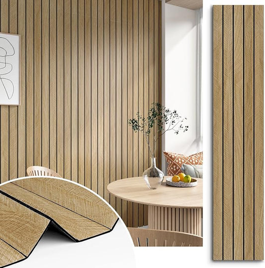 Brown 3D Wood Slat Panels for Walls Acoustic Slat Wall Paneling Peel and Stick by STICKEEP