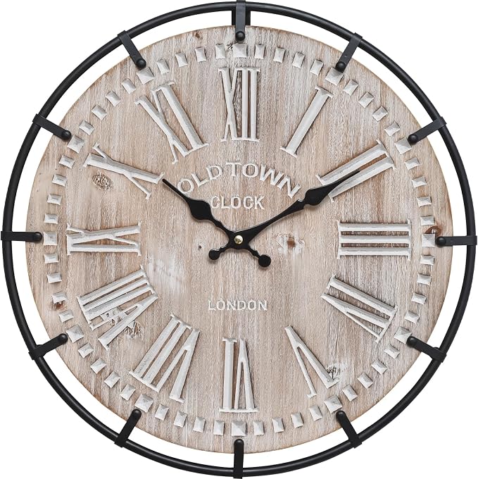 EMAX HOME 12 Inch Farmhouse Wall Clock Rustic Antique Wood - Image 3