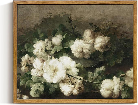 InSimSea Framed Canvas Wall Art Vintage Decor, Flower Prints Room Wall Decor by InSimSeaArt