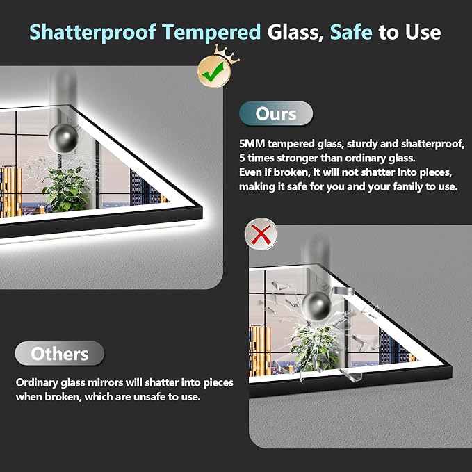 72x32 Black Framed LED Bathroom Mirror - Image 8