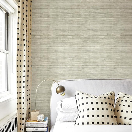 Simon&Siff Cream Textured Grasscloth Peel and Stick Wallpaper 17.7"x394" by SimonSiff