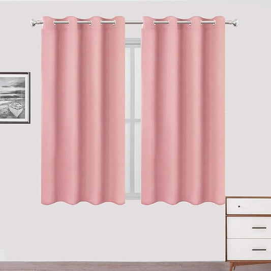 LEMOMO Pink Blackout Curtains/52 x 45 Inch Length Kids Curtains/Set of 2 Panels by Lemomo