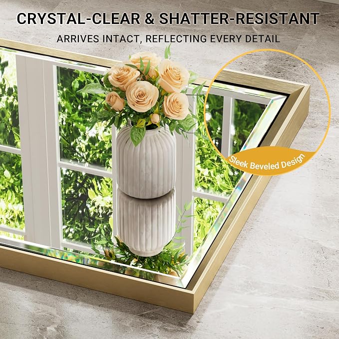 Gold Bathroom Mirror, 24x36 Brushed Gold Bathroom Mirror Beveled Edge, - Image 3