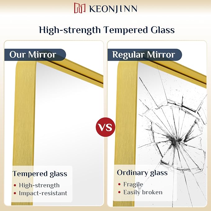 Keonjinn Gold Bathroom Mirrors for Wall 20 x 30 Inch Rounded Rectangle Gold - Image 5