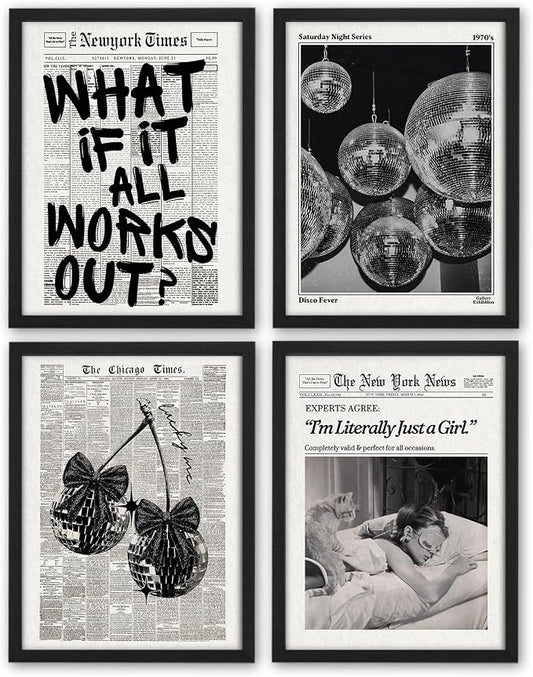 Retro Black And White Newspaper Poster Wall Art, What If It All Works Out Wall by Unknown