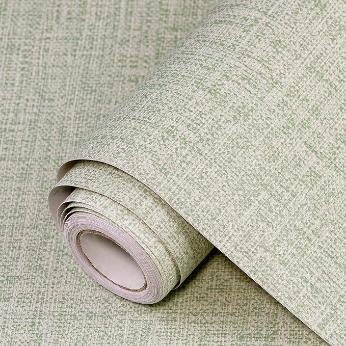 Green Grasscloth Peel and Stick Wallpaper 17.3"x120" Faux Linen Textured by Uooar