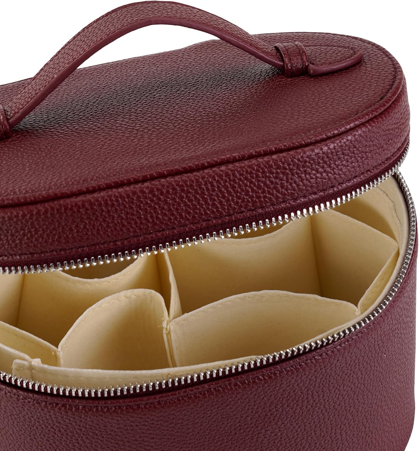 Makeup Bag Vanity Case Cosmetic Bag with Removable Divider Travel Toiletry Bag for Women Portable Make up Box Organizer, Burgundy