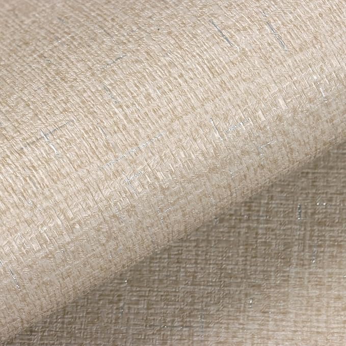 VEELIKE Beige Grasscloth Peel and Stick Wallpaper Textured Grass Woven - Image 6