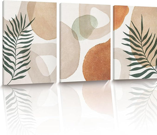 HesenDot Abstract Botanical Wall Art Set of 3, 30x40CM Neutral Plant Framed by HesenDot