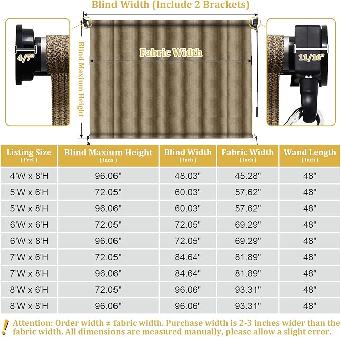 Shade&Beyond Outdoor Roller Shades 4' W x 8' H Cordless Patio Roll Up Blinds - Image 3