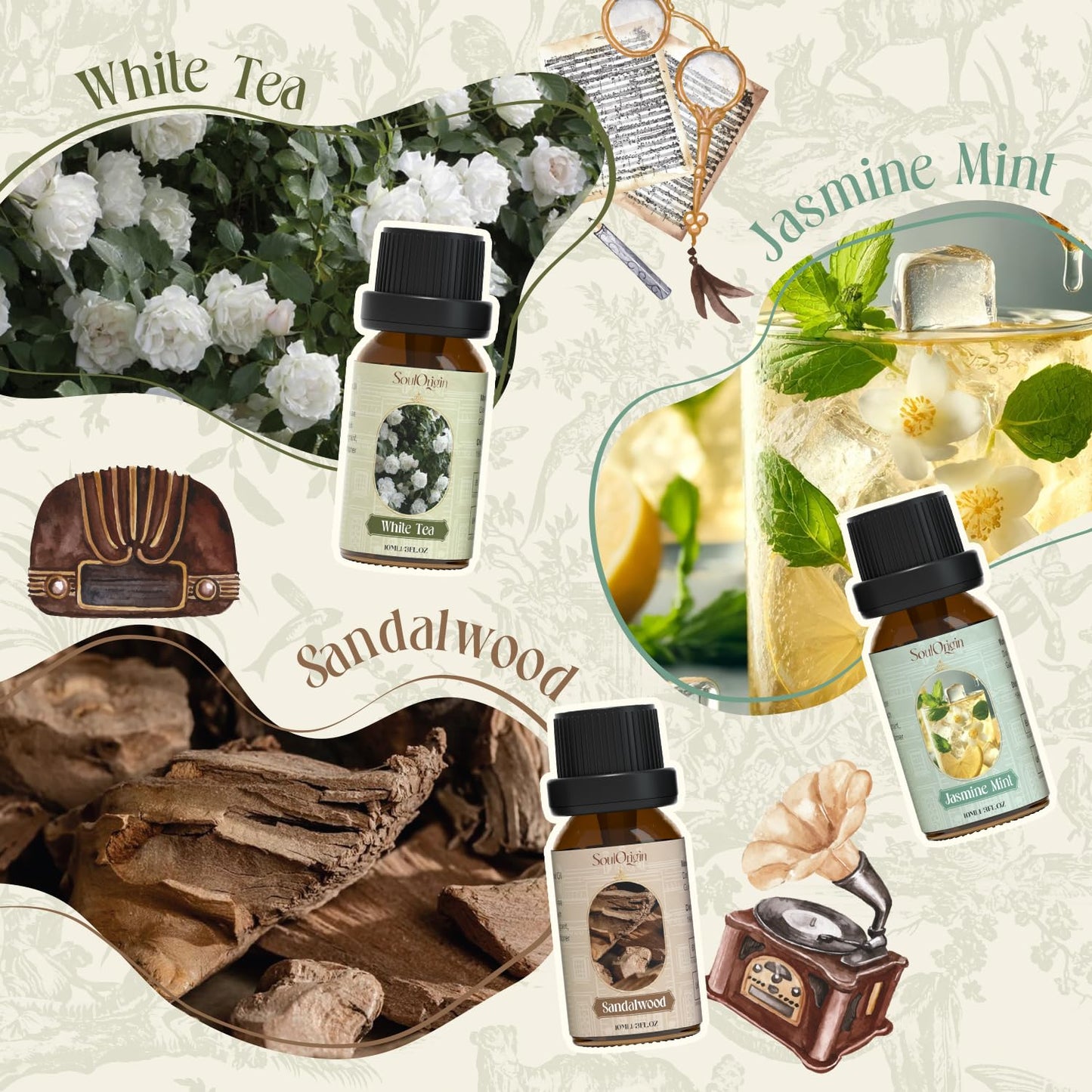 Hotel Fragrance Oils Set, Essential Oil Gift Set for Diffuser, Hotel Scent Diffuser Oil, Diffuser Scents Oil for Home, White Tea, Jasmine Mint, Sandalwood, Luxury Night, Seaside, Myway