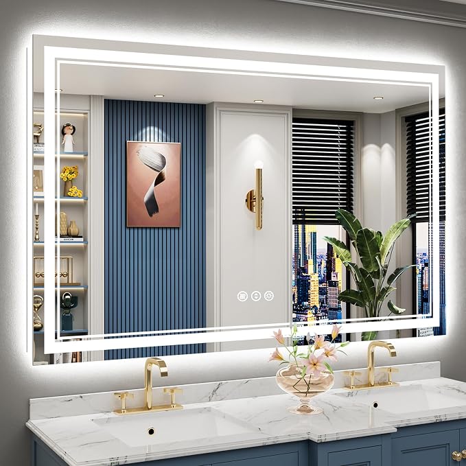 60x40 LED Bathroom Mirror with Lights, Backlit and Front Lit Anti-Fog Lighted by Awandee